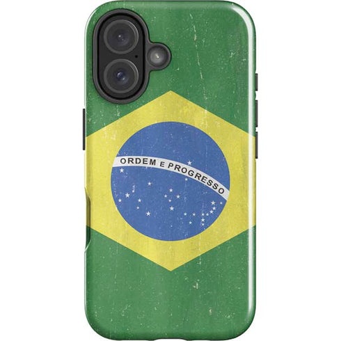 Brazil Flag Distressed iPhone 16 Plus Impact Case